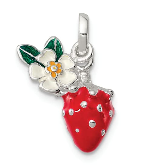 Sterling Silver Multi-color Enamel Flower and Strawberry Children's Pendant