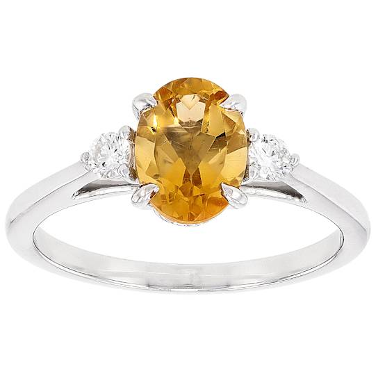 Citrine and Lab-Grown Diamond Three-Stone Ring in Sterling Silver