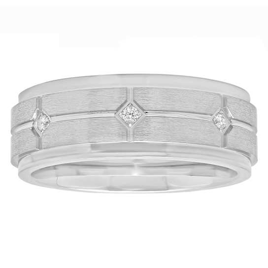 Robert Alton Men's White Diamond Step Edge 8mm Band Ring In Stainless
Steel 0.05ctw