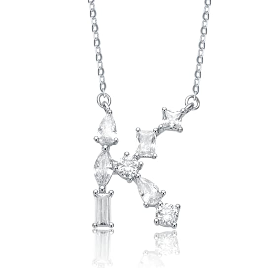 Initial K Mixed Cut CZ Pendant Necklace In Sterling Silver 18 Inch