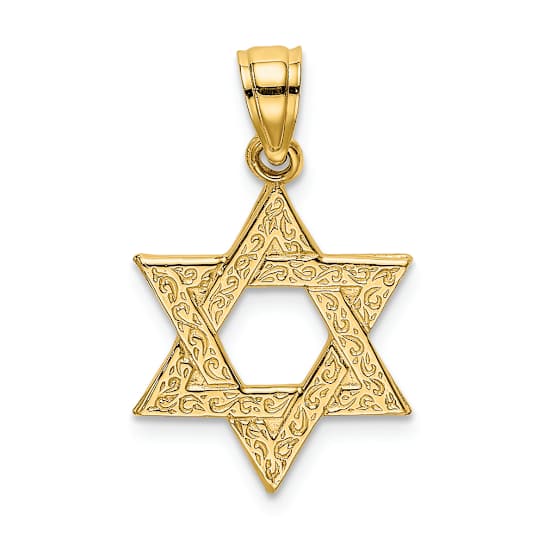 14k Yellow Gold Textured Swirls Star Of David Charm