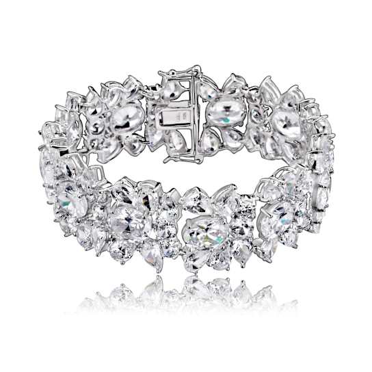 Oval CZ Floral Link Bracelet In Sterling Silver