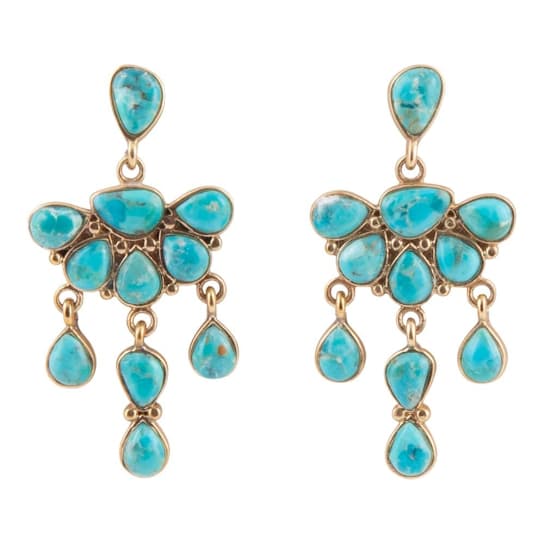 Barse Turquoise Teardrop Chandelier Earrings In Bronze