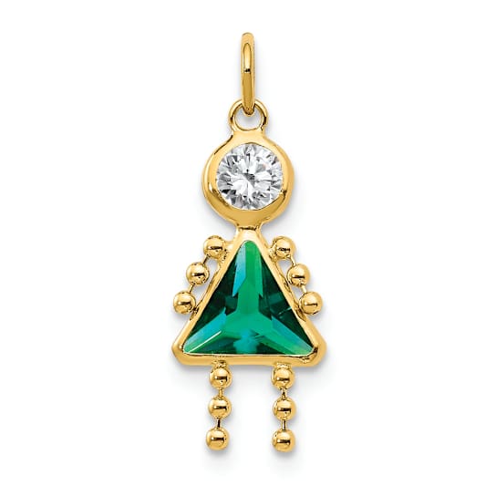 10k Yellow Gold Green Emerald Simulant May Birthstone and Clear Cubic
Zirconia Girl Charm