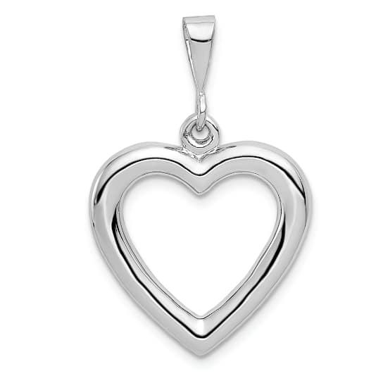 Rhodium Over 14k White Gold 3D Solid Polished Heart Pendant