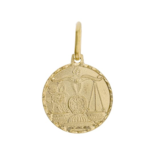 Libra Zodiac Medallion Pendant In Solid 14K Yellow Gold