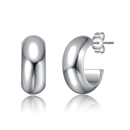 Classic Tubular C-Hoop Earrings In Rhodium Over Brass