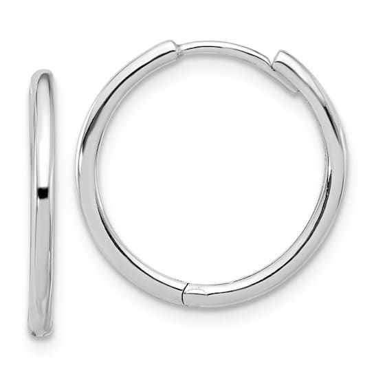 Rhodium Over 14k White Gold 5/8" Polished Hinged Hoop Earrings
