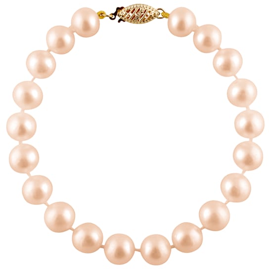 14k Yellow Gold 5-6mm Pink Freshwater Pearl Bracelet