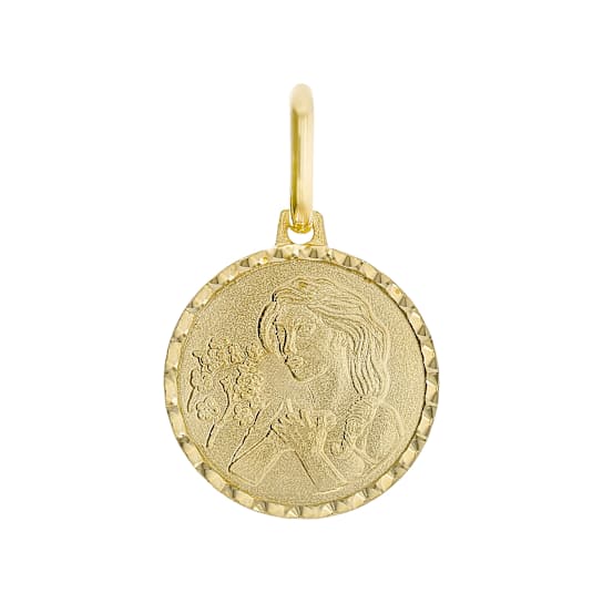 Virgo Zodiac Medallion Pendant In Solid 14K Yellow Gold