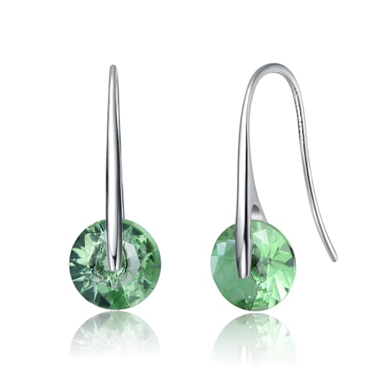 Tourmaline Color CZ Solitaire Drop Earrings In Rhodium Over Brass