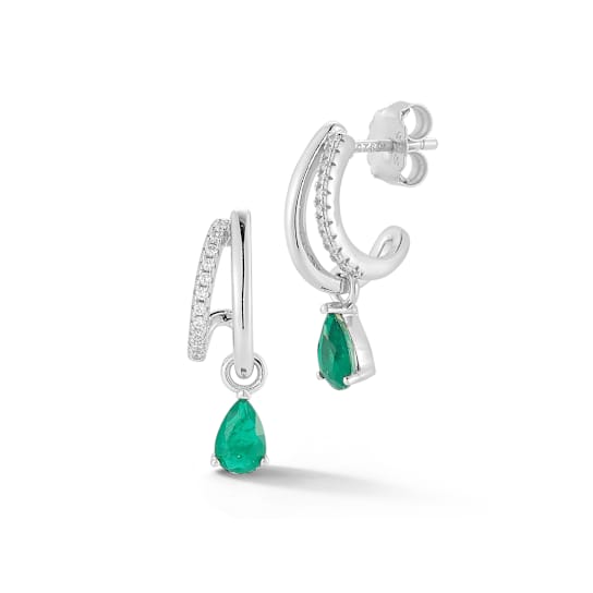 Rachel Zoe Green Pear CZ Dangle Double Hoop Earrings in Rhodium Over
Sterling Silver
