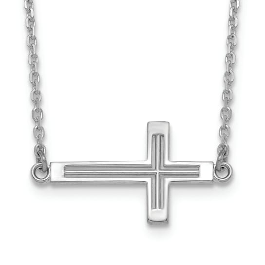 Rhodium Over 14K White Gold Sideways Cut-out Cross Necklace