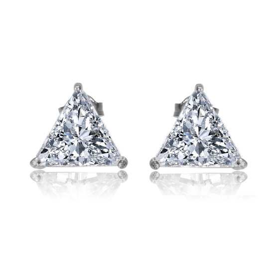 Triangle CZ Stud Earrings In Sterling Silver