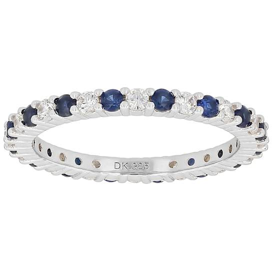 Sapphire Color CZ Eternity Band Ring In Sterling Silver 1.76ctw