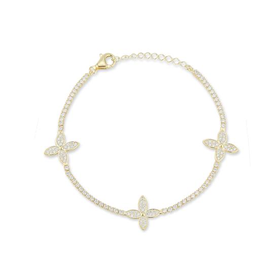 Sterling Statements 14K Yellow Gold Over Sterling Silver CZ Tri Clover
Tennis Bracelet