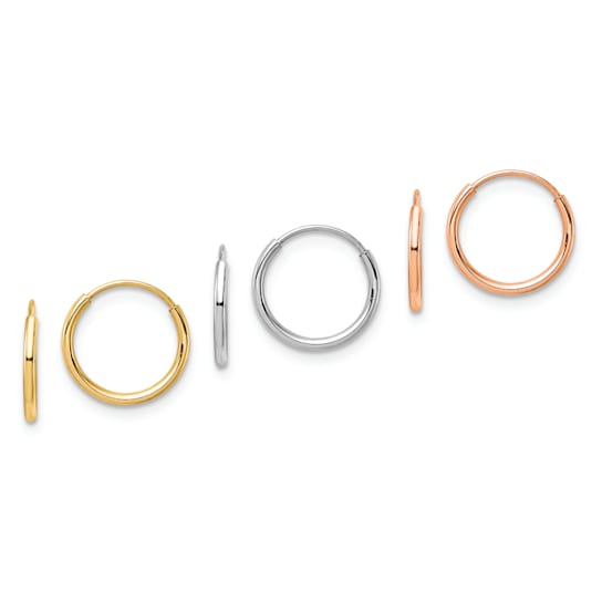 14K Tri-color 3-pair Hoop Earrings Set