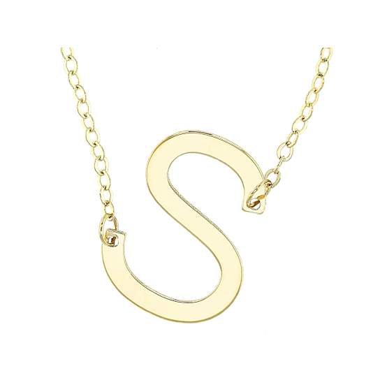 Sideways Initial S Necklace In Solid 14K Yellow Gold 18 Inch
