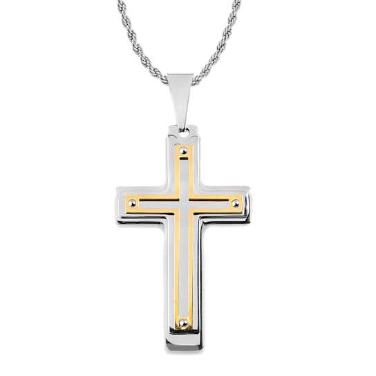 Invicta Men's Two-Tone Cross Pendant With Chain In Stainless Steel