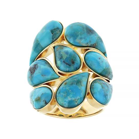 Turquoise Statement Cluster Ring In 18K Gold Over Sterling Silver
