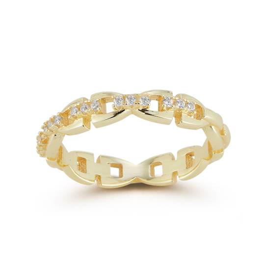 Sterling Statements 14K Yellow Gold Over Sterling Silver CZ Link Ring