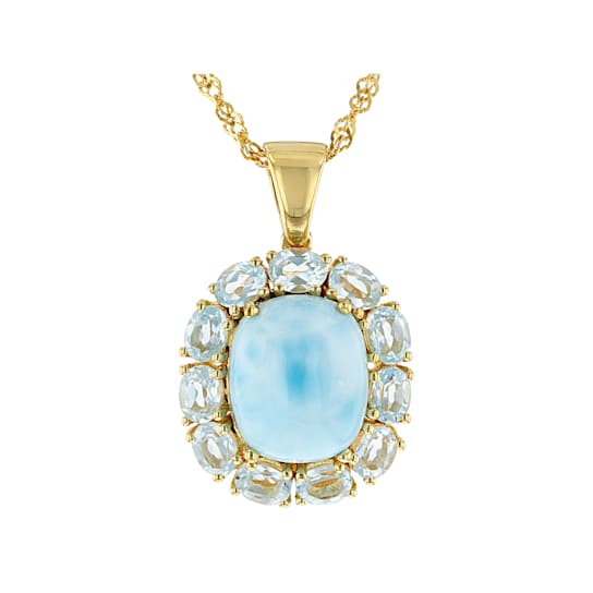 Blue Larimar 18k Gold Over Silver Pendant With Chain 2.24ctw