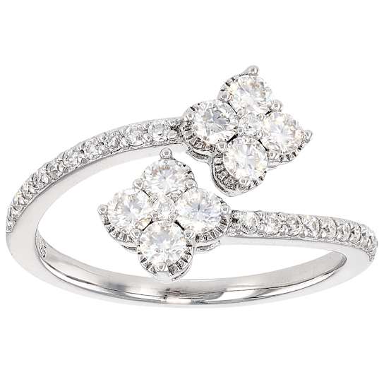 Moissanite Clover Bypass Ring In White Metal