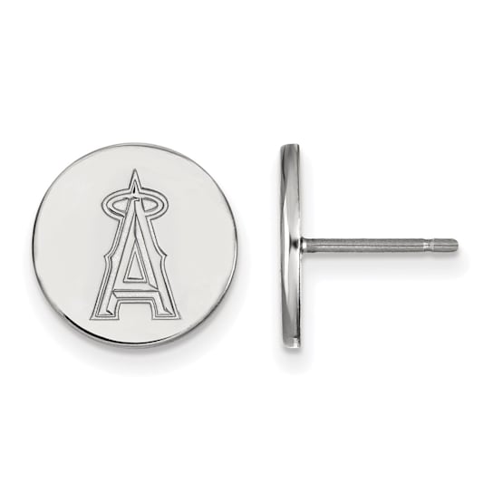 Rhodium Over Sterling Silver MLB LogoArt Los Angeles Angels Post Earrings