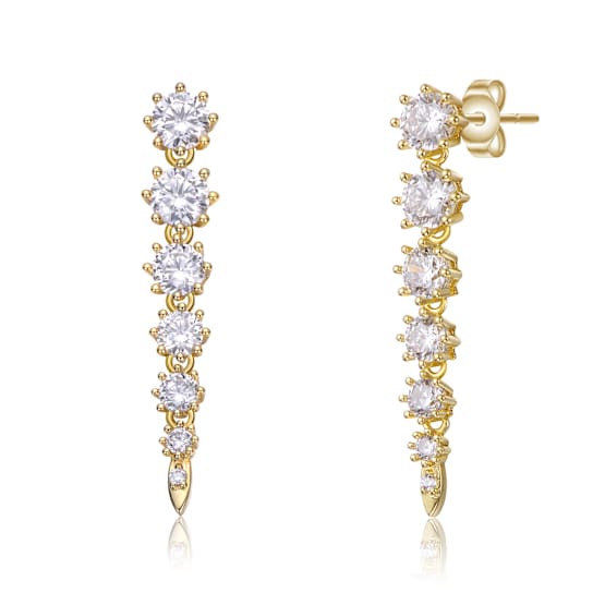 Linear CZ Fringe Drop Earrings In 14K Gold Over Sterling Silver