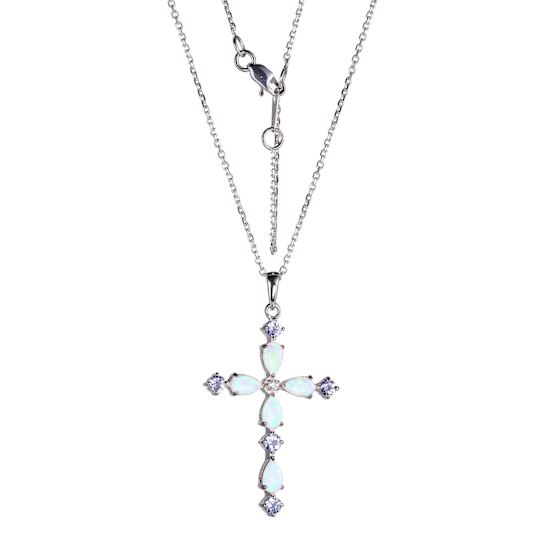 Blue Tanzanite 10k White Gold Cross Pendant With Chain 0.77ctw
