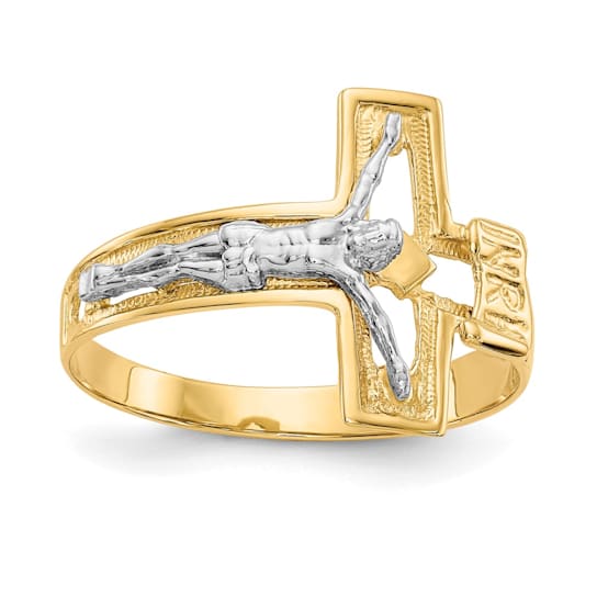 14K Two-tone Crucifix Men's Ring