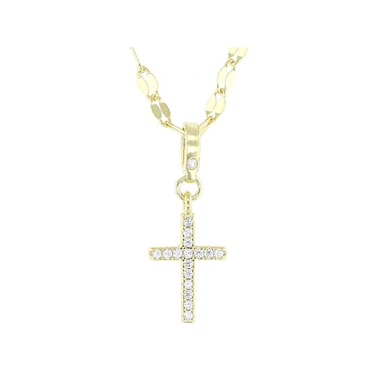 CZ Cross Pendant In 18K Gold Over Sterling Silver 0.13ctw