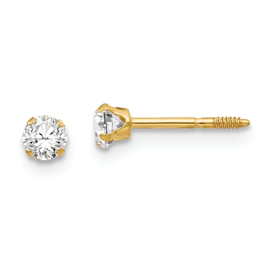 14k Yellow Gold 3mm Cubic Zirconia Stud Earrings
