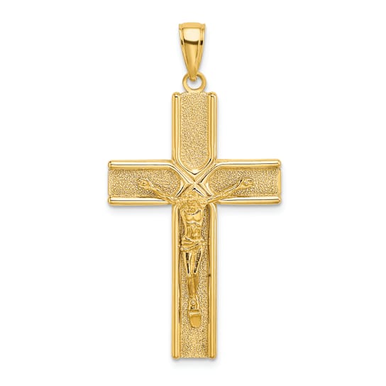 14k Yellow Gold with Satin Finish Crucifix Charm