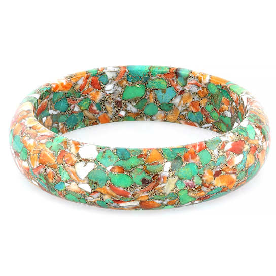Green Turquoise and Spiny Oyster Bangle Bracelet