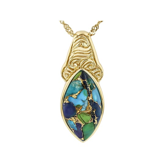 Mohave Turquoise Marquise Pendant Necklace In 18K Gold Over Sterling Silver