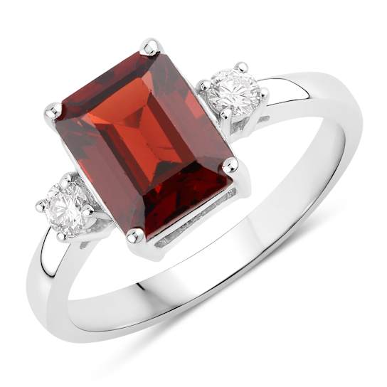 Garnet And Lab-Grown Diamond Three-Stone Ring In Sterling Silver