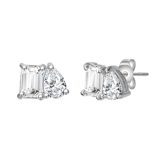 Moissanite Toi Et Moi Stud Earrings In Sterling Silver
