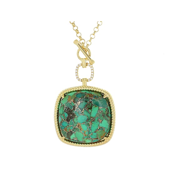 Green Turquoise And White Zircon Pendant Necklace In 18K Gold Over
Sterling Silver