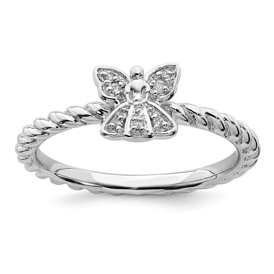 Sterling Silver Stackable Expressions Polished Diamond Angel Ring 0.035ctw