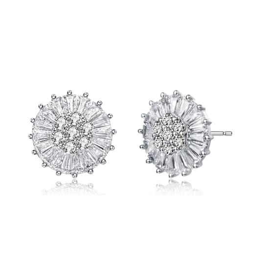 CZ Halo Stud Earrings In Sterling Silver