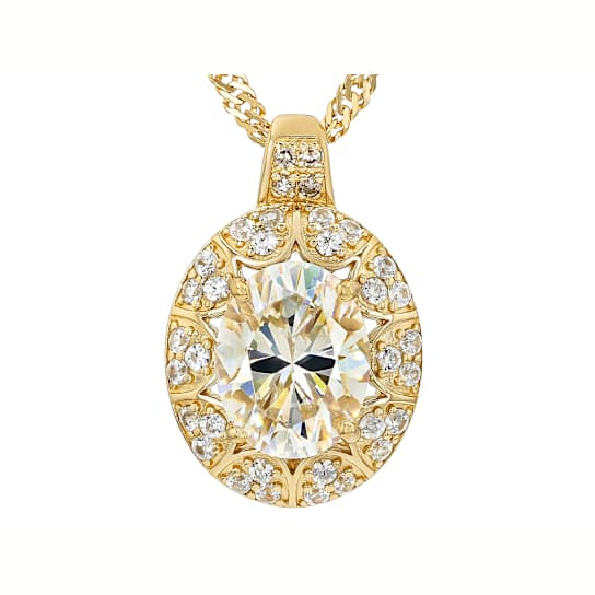 Diamond Simulant Oval, Champagne Diamond And White Zircon Pendant
Necklace In 18K Gold Over Sterling Silver 2.85ctw