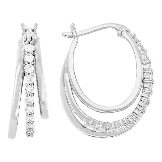 Polished and Pave Lab-Grown Diamond Polished and Pave Hoop Earrings in
Platinum Over Sterling Silver