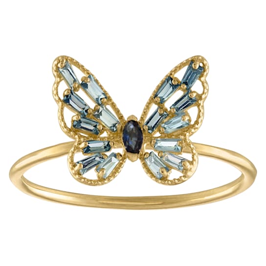 10K Yellow Gold Marquise Sapphire and London Blue Topaz Butterfly Ring .16ctw