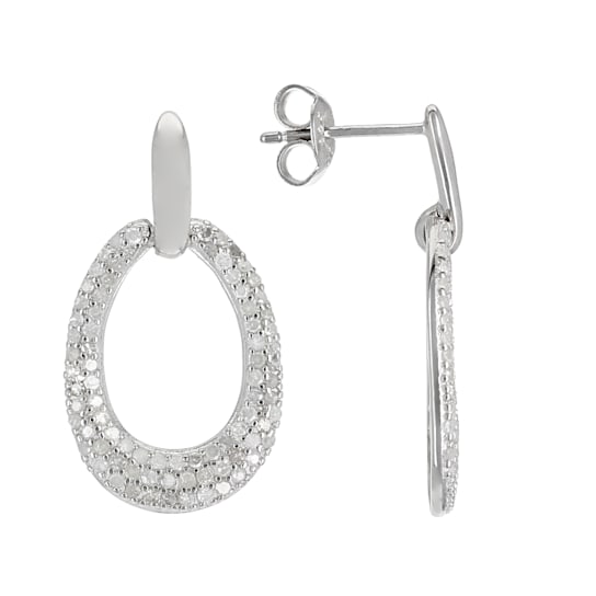 White Diamond Rhodium Over Sterling Silver Dangle Earrings 0.60ctw
