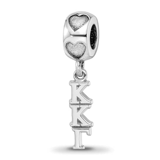 Rhodium Over Sterling Silver LogoArt Kappa Kappa Gamma Vertical with
Heart Bead