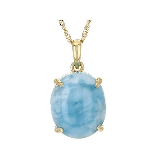 Oval Larimar Solitaire Pendant In 10K Gold