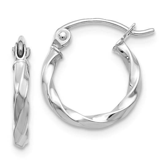 Rhodium Over 14k White Gold 3/8" Polished Twisted Hoop Earrings