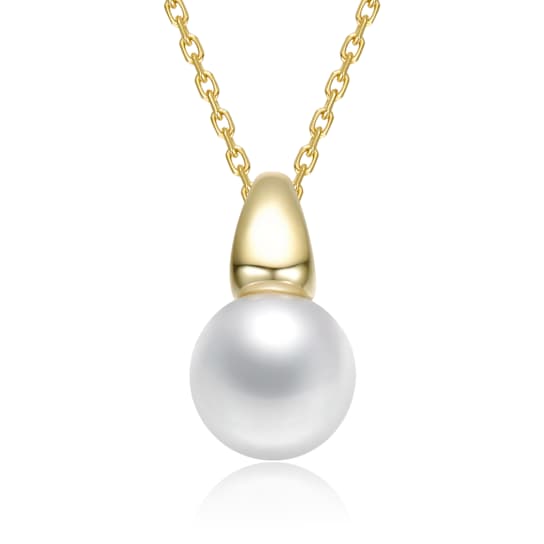 Pear Shape White Mother-Of-Pearl Pendant Necklace In 14K Gold Over Brass