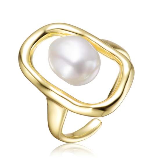 Pear Shape Freshwater Pearl Outline Frame Ring In 14K Gold Over Sterling Silver